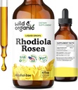 Wild &amp; Organic Rhodiola Rosea Tincture - Rhodiola Rosea Suplemento para Mood Support - Relajando las gotas líquidas - Vegan, Azúcar &amp; Sin alcohol - 4 fl oz