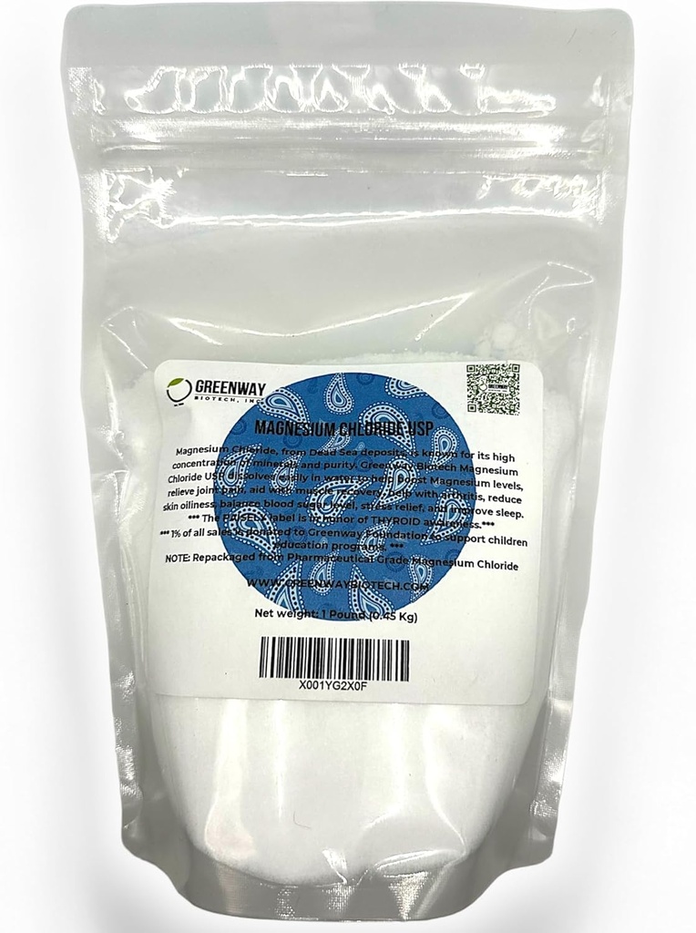 Greenway Biotech, Inc. Organic Magnesium Chloride USP Supplement 100% Edible Cloruro de Magnesio Comestible Powder (Pharmaceutical Grade) TEN Pure Ph. EUR., BP, USP TEN 1 Pound