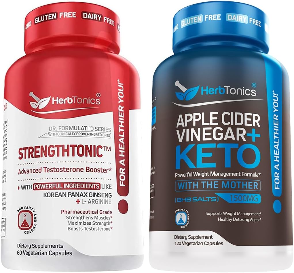 Testosterone Booster for Men Male Enhancing Pills - Enlargement Supplement Increase Size, Energy Strength & Stamina Enhancement Ginseng Pill | Apple Cider Vinegar Capsules Plus Keto BHB | Fat Burner