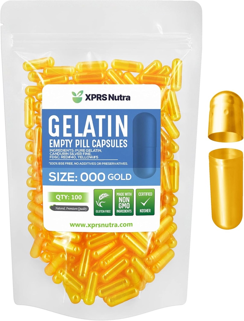 XPRS Nutra Size 000 Empty Capsules - 100 Conteo de grandes capas de gelatina vacías - DIY suplemento relleno de la píldora - relleno de la cáscara de gel de color ajustable para suplementos Do-It-youself (grito)