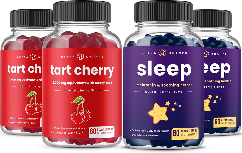 NutraChamps Tart Cherry (2 Pack) &amp; Sleep Gummies (2 Pack) Bundlle for Sleep &amp; Muscle Support