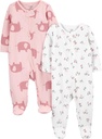 Joyas simples de Carter Baby Girls 2-Way Zip Thermal Footed Sleep and Play, Pack of 2