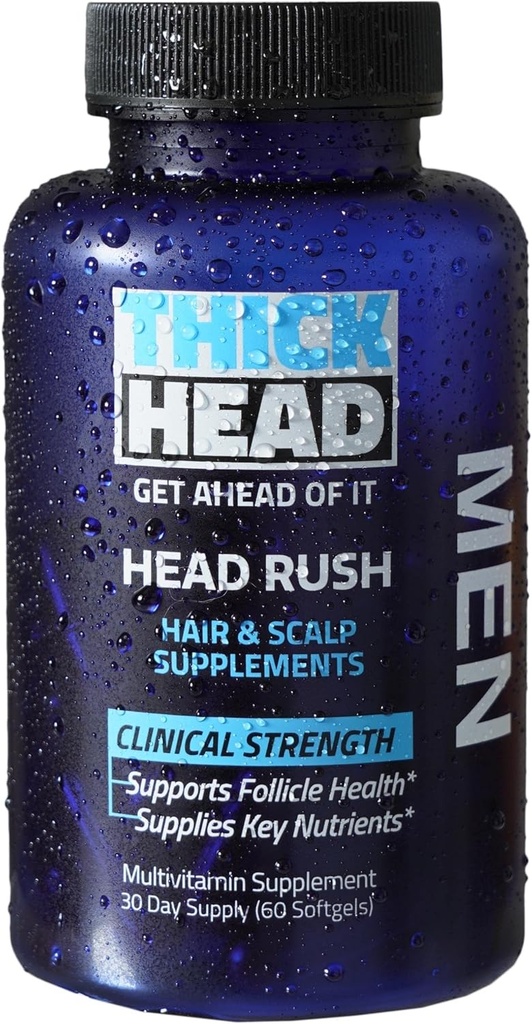 Head Rush Clinical Strength Hair and Scalp Multivitamin Suplementos para Hombres TEN Formulado para promover la fuerza del cabello y elasticidad TEN 30 Day Supply