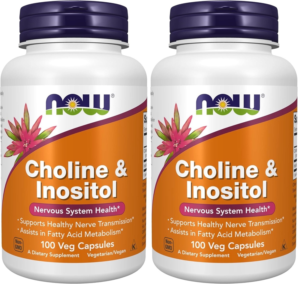 AHORA Suplementos, Choline " Inositol 500 mg, Transmisión de Nerve saludable*, Salud del sistema nervioso*, 100 cápsulas (Pack of 2)