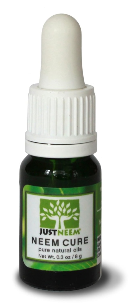 JustNeem Neem Cure Oil - Natural - Best on Acne, Psoriasis, Eczema, Rosacea, Cold Sores, Toe Nails, Bug and Spider Bites and Other Skin Irritations. with Dropper Cap Applicator. - 0.3 oz