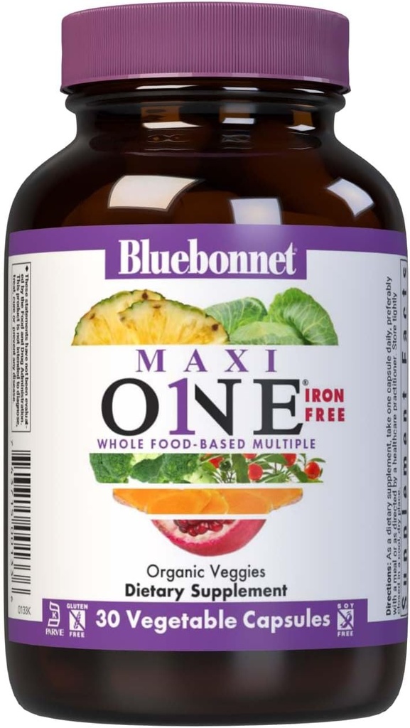 Bluebonnet Nutrition Maxi One Whole Food Multiple, Enzymes, Energy, Vitality, Gluten, Kosher, Soy &amp; Dairy-Free, Vegetarian Friendly, Non-GMO, 30 Count