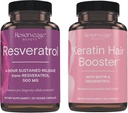 Belleza de reserva, Resveratrol 500 mg, Suplemento antioxidante para la salud cardiaca y celular 30 caps " Booster de pelo de queratina con biotina " Resveratrol, Hair and Nail Growth Supplement 120 Caps