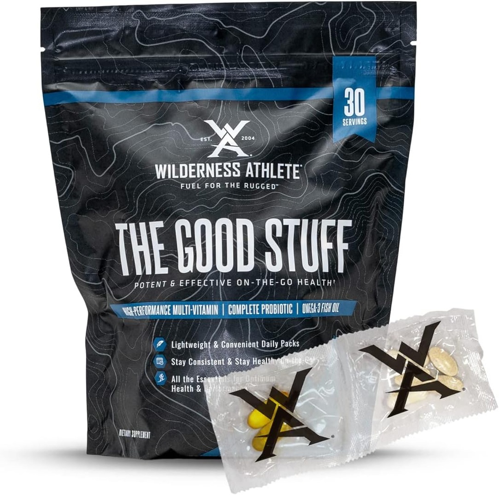 Wilderness Athlete - The Good Stuff ← Daily Vitamin Pack - Multivitamin for Women &amp; Men - Vitamin Packs for Men &amp; Women Health - Suplemento Probióticos, Omega-3 Fish Oil, &amp; Multivitaminas con zinc
