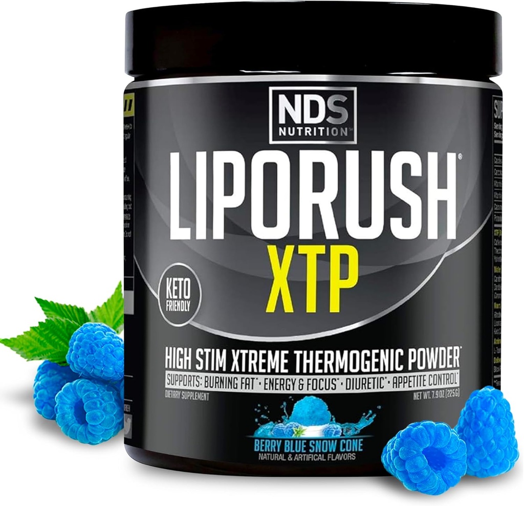 NDS Nutrition XTP Thermogenic Fat Burner with L-Carnitine - Energy, Focus, and Appetite Control - Extreme Thermogenic Fat Burning Powder Weight Pérdida - Blue Berry Snow Cone (45 Servings)