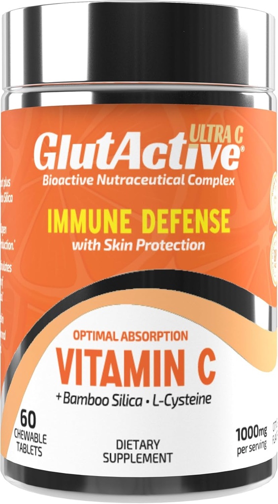 Ultra Vitamina C 1000mg  Immune Support & Collagen Builder TEN High Absorption Ascorbic Acid with Cysteine " Bamboo Silica " Powerful Antioxidant ← 60 Chewable Tablets (Pack of 1) (60)