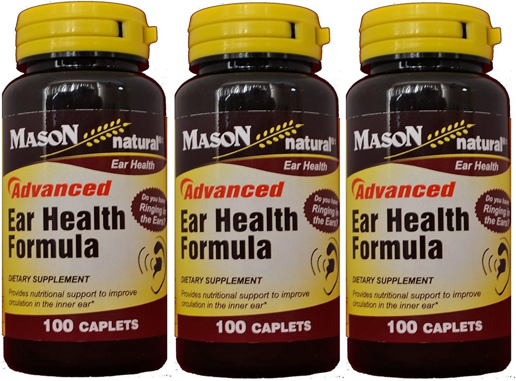 Mason Natural Advance Ear Health Formula Bioflavonoids Plus 100 Caplets por Bottle Pack de 3 Total 300 Caplets