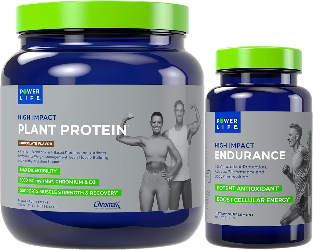 POWERLIFE Proteína de la planta de alto impacto (Chocolate - Nueva Fórmula) con 3000 MG de HMB, No Sugar Añadido, No GMO de alto impacto resistencia