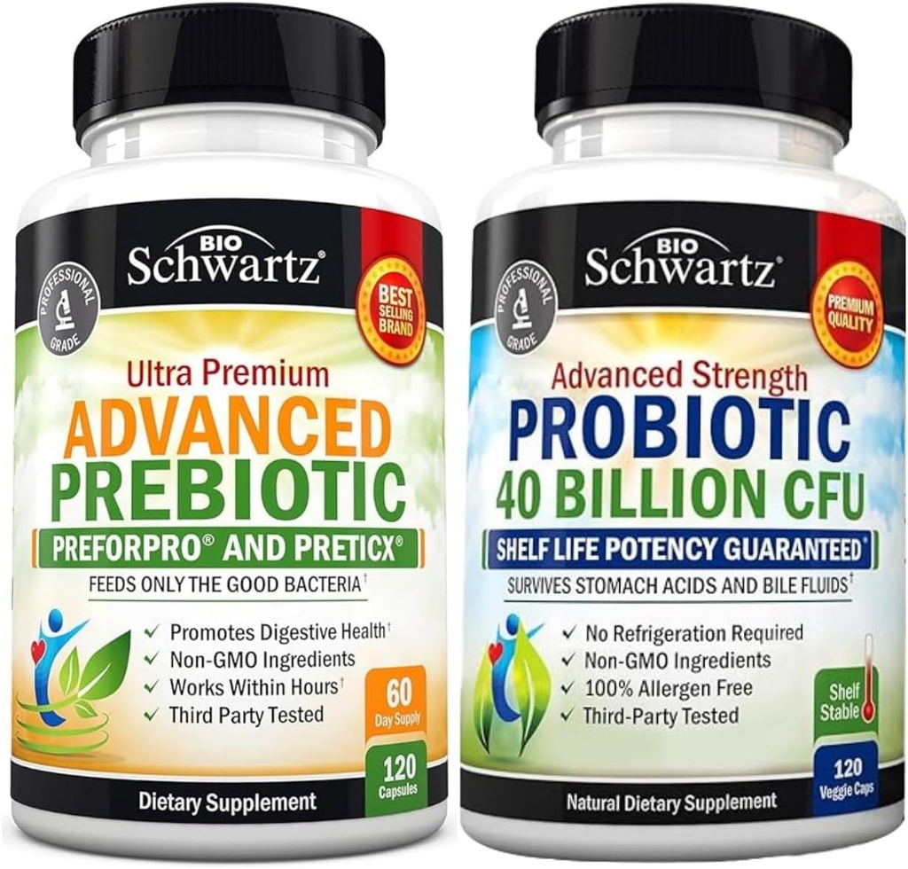 Advanced Prebiotic Gut Health Supplement (2 Month Supply) Plus 40 Billion CFU Daily Probiotic Supplement (2 Month Supply)