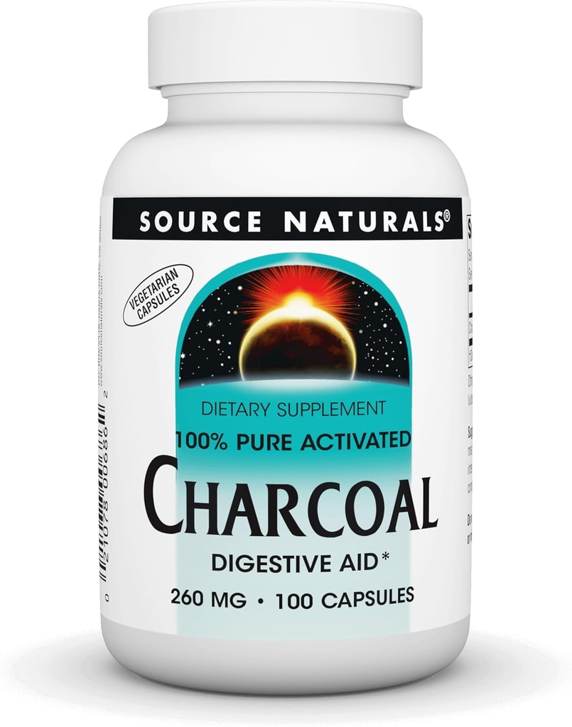 Fuente Natural Charcoal - 100% Puro Activado, Ayuda Digestiva - 100 cápsulas