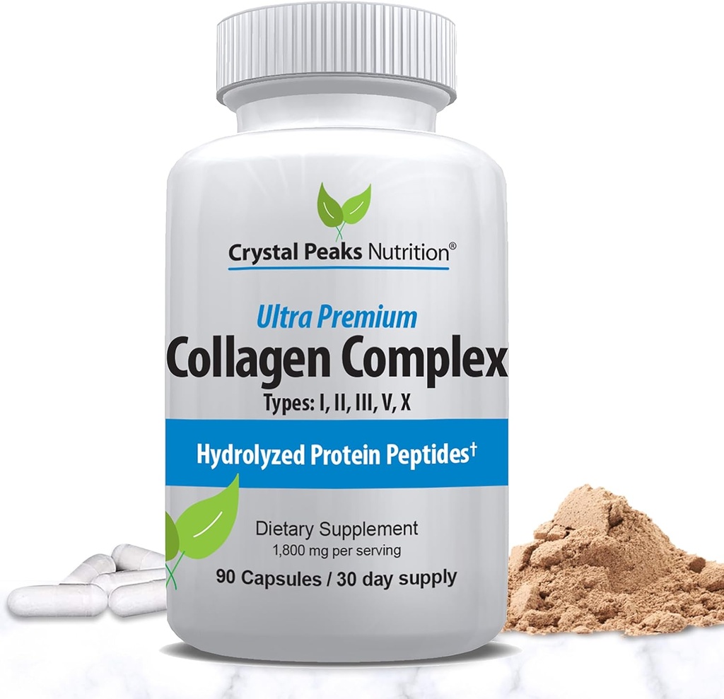 Pill Peptide Collagen - Tipos I, II, III, V, X - Anti-Envejecimiento - Suplementos de colágeno Premium " Píldoras de colágeno - Píldoras de proteínas hidrolizadas para hombres de mujer 1800 mg para piel joven