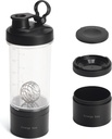 Blender Protein Shaker Tritan Botella con Pill/Powder Storage Container for Protein Shakes-pre workout bottle-Mixer Cup-Gym Sport Water Bottle with Wire Whisk Balls Black