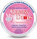 Three Lollies Queasy Drops - Sour Raspberry Flavor - Travel Sickness & Nausea Relief, Soothes Stomach " Dry Mouth, Natural Ingredients - 21 ct