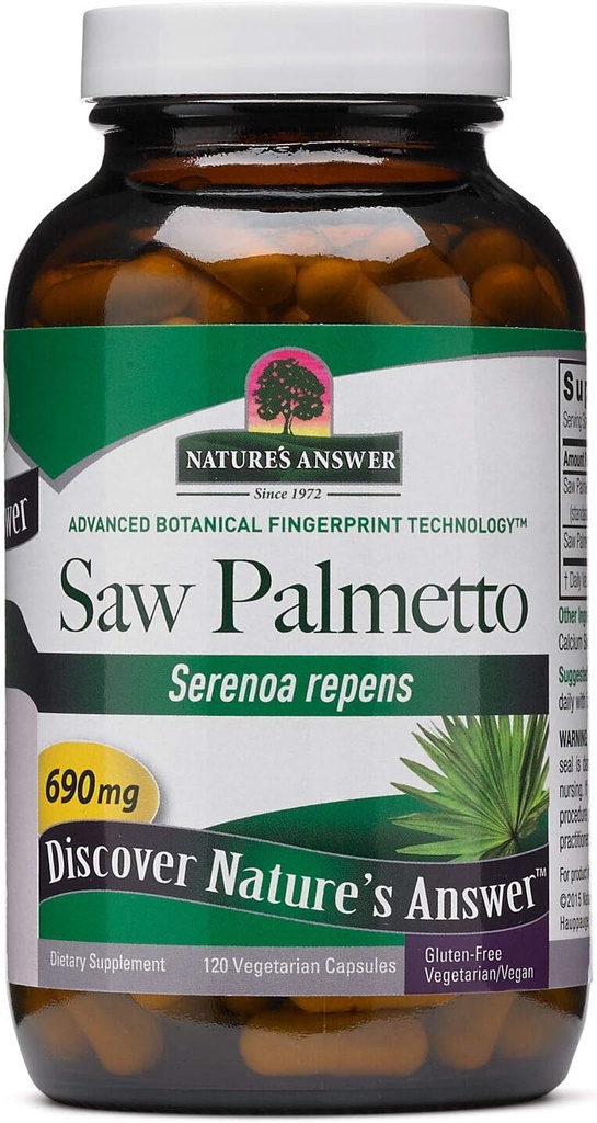Respuesta de la naturaleza Saw Palmetto Prostate 690mg 120-Capsules Suplemento ← Apoyo de la próstata natural Apoyo a la trampa urinaria Silencio promueve el crecimiento del cabello 