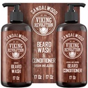 Vikingo Revolución Beard Wash &amp; Beard Conditioner Conjunto con aceites Argan & Jojoba - Suaviza y fortalece - Natural Sandalwood Scent - Barba champú con aceite de barba (17 oz)