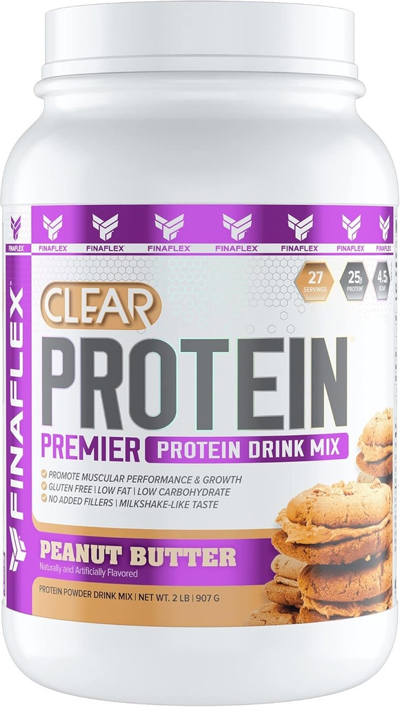 FINAFLEX Clear Protein, Peanut Butter - 2 lb - Promueve el rendimiento muscular &amp; Crecimiento - Milkshake-Like Taste - Low Carb, Low Fat & Gluten Gratis - 27 Servings