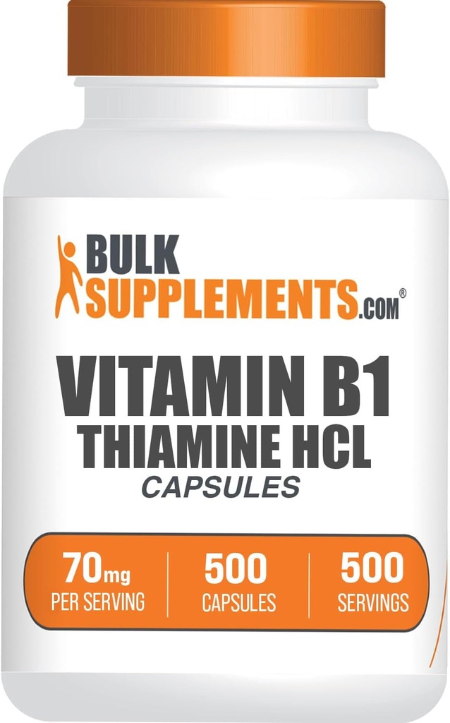 BulkSupplements.com Thiamine HCl Capsules - Thiamine Hydrochloride, Vitamin B1 Supplements - Gluten Free, 1 Capsule per Serving, 500 Count (Pack of 1)