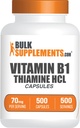 BulkSupplements.com Cápsulas de HCl de tiamina - Hidrocloruro de tiamina, Suplementos de vitamina B1 - Gluten Gratis, 1 Cápsula por ser, 500 Conde (Pack of 1)