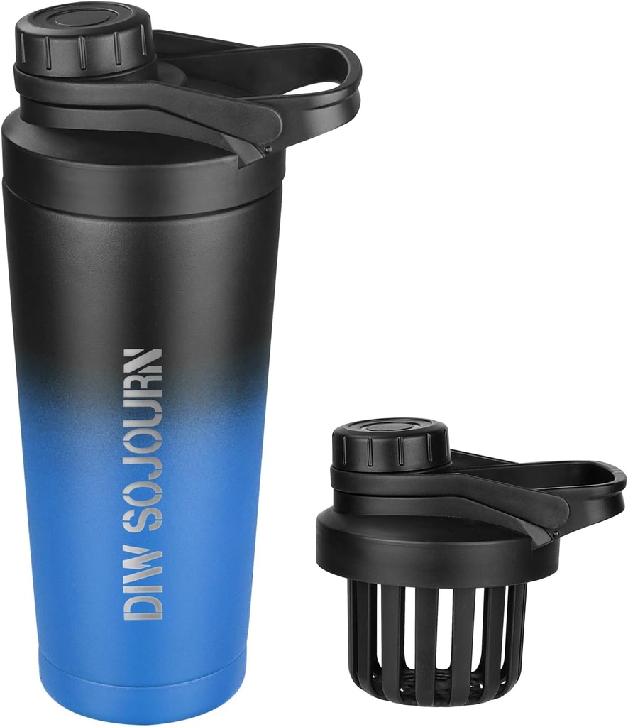 Briqueta DIW 24 oz Shaker,Botella mezcla de acero inoxidable con diseño libre de ruido, Copa de metal aislado para mezclas de proteínas y entrenamiento previo,Gym Cup Shaker(Black ventaja)