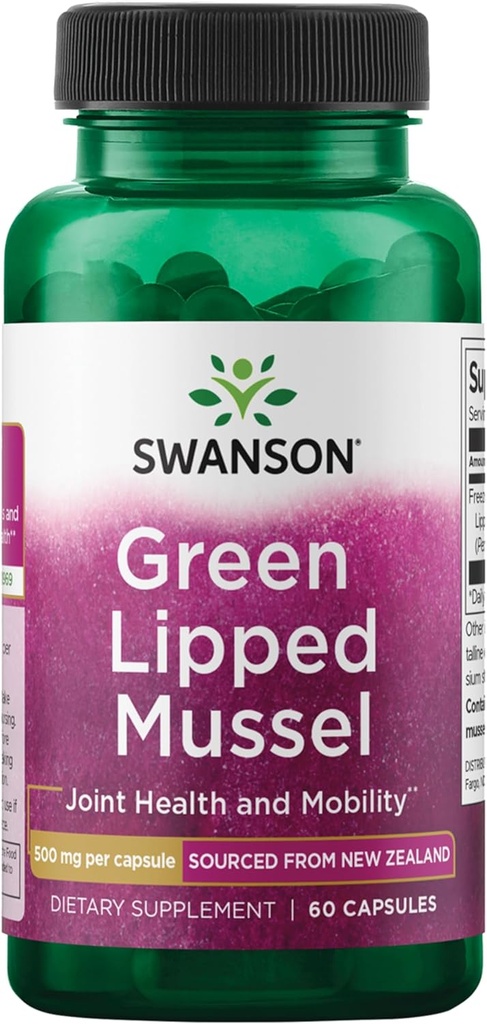 Swanson Green Lipped Mussel (Freeze-Dried) - New Zealand Joint Health & Mobility Supplement - Natural Formula May Support Heart Health & Digestive Function - (60 cápsulas, 500 mg cada uno)