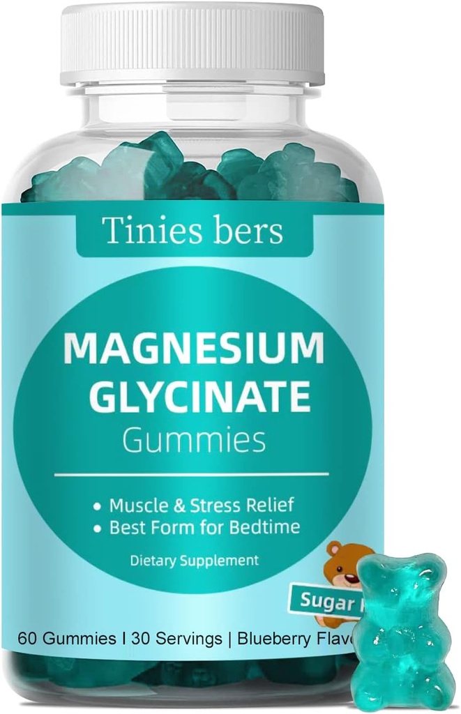 Magnesium Glycinate Gummies 500mg, Azúcar Gratis para Adultos &amp; Niños, Best Magnesium Gummies for Sleep, Stress & Muscle Relief & Nerve Health, No Melatonin, Gluten Free, Non GMO, Vegan, Pectin, 60