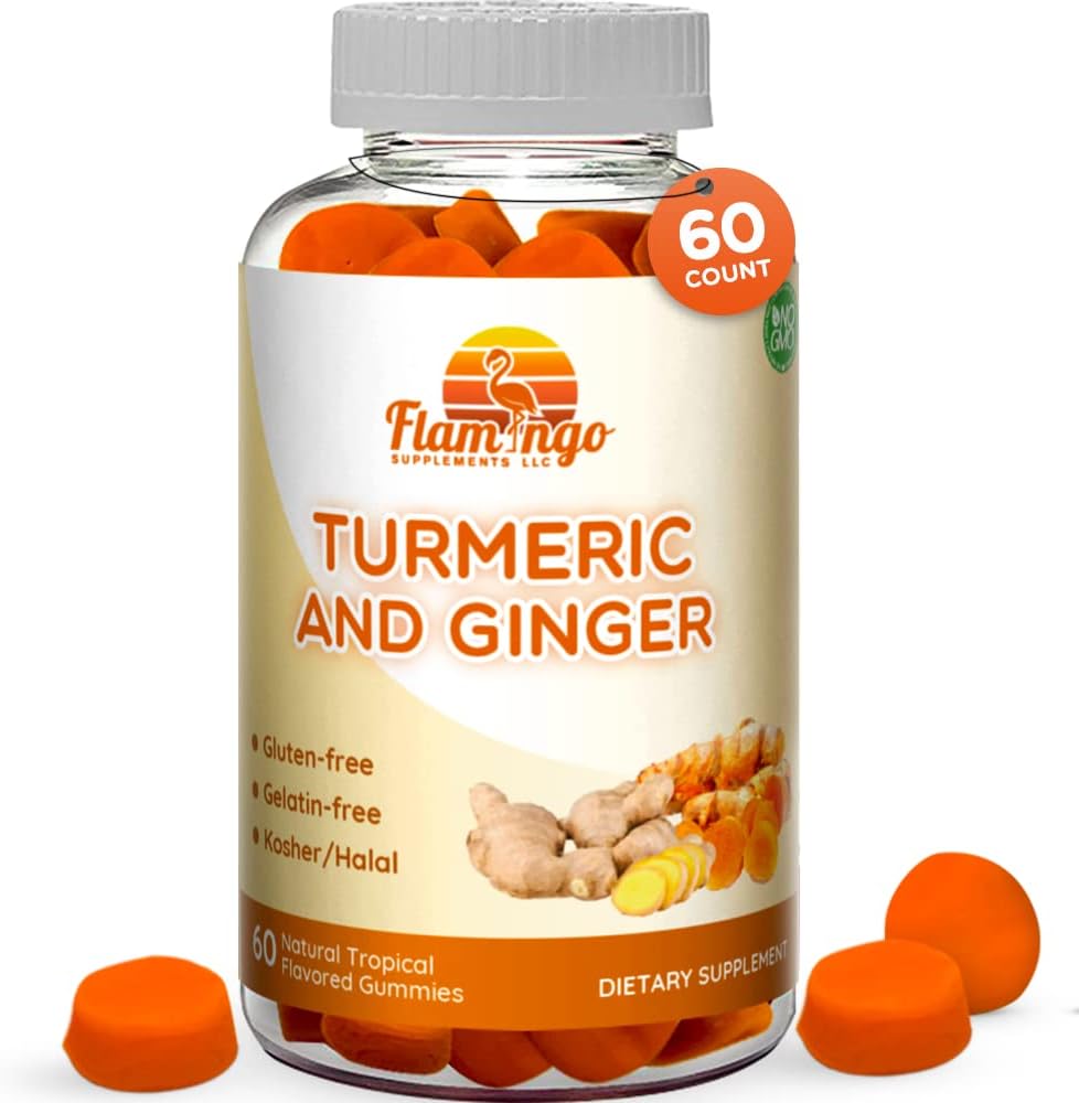 Turmeric Curcumin " Ginger Chewable Gummies for Adults and Children. Vegan Friendly, Kosher " Halal, Gluten Free, Non GMO. 60 Count