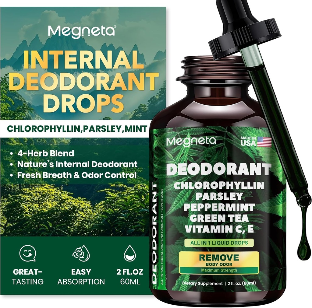 Chlorophyll Liquid Drops – Body Deodorizing Supplement for Women &amp; Hombre – Detox, Energy & Skin Health Support– Vegan, Non-GMO, 2 Fl Oz