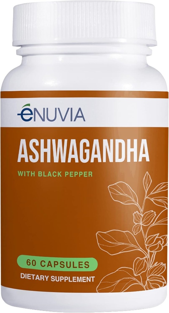 Suplemento de Ashwagandha - Alivio Natural y Soporte de resistencia para ayudar a la tensión 60 cápsulas Pure Root con extracto de cobre negro para la absorción mejorada Vegan, hecho en los EE.UU.