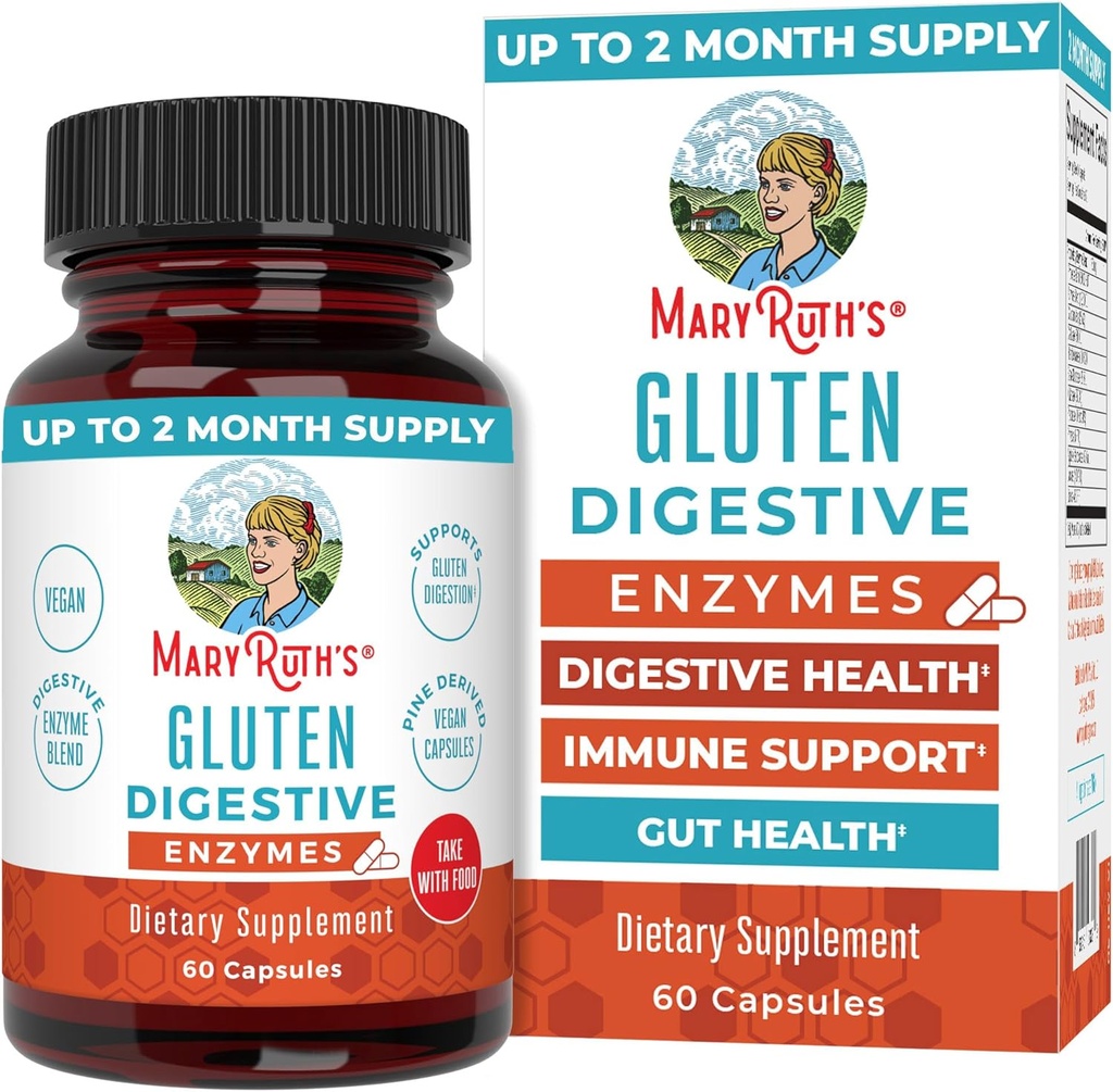 MaryRuth Organics Gluten Enzymes Capsules ← Enzyme Suplemento para Gut Health Support Silencio Gluten Digestion ← Nutrient Absorption ← Vegan ← Gluten Free ← 60 Conde