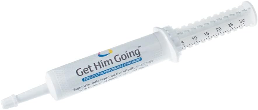 Breeder's Edge Get him Going, Reproductive Performance Supplement for Male Dogs and Cats, Supports Libido, Energy, Hormone Balance and Fertility, Horny Goat Weed, Maca, Ashwagandha, Made in USA, 30 ml