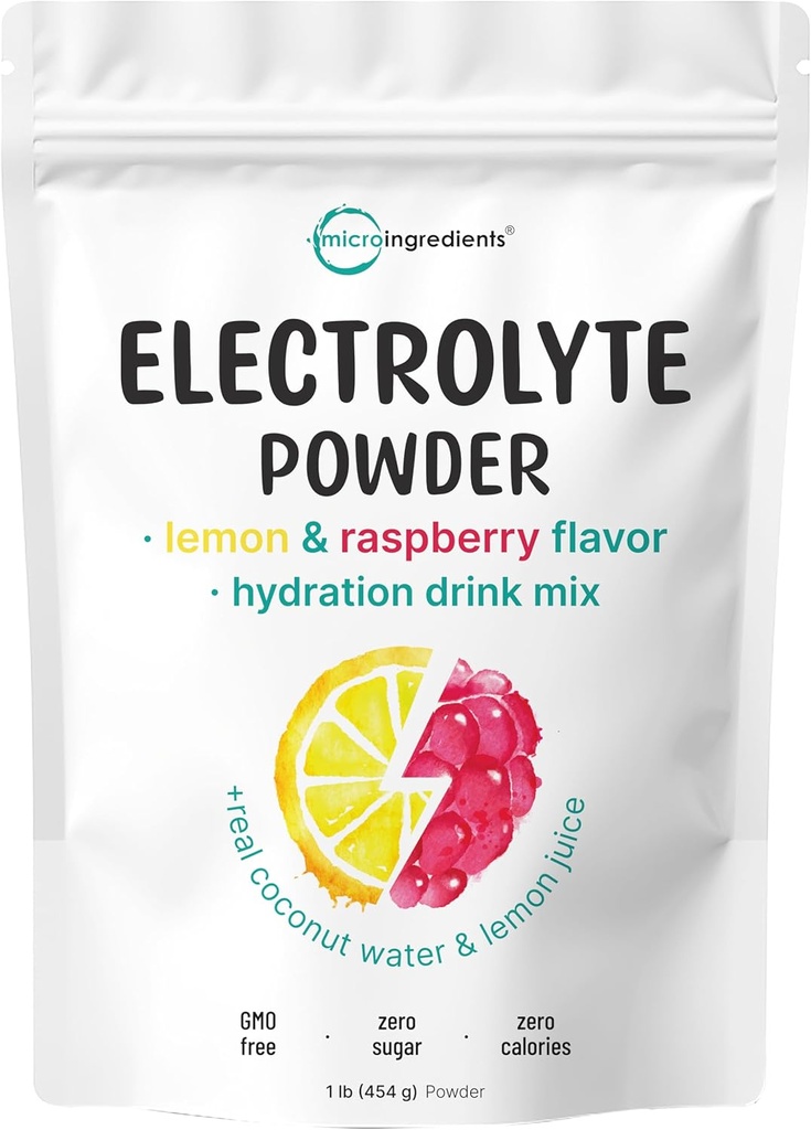 Micro Ingredientes Hidration Electrolyte Powder, 1 lb (69 Servings) Silencio Lemon Raspberry Flavor ← High Potassium (1,000mg) + Coconut Water & Real Lemon Juice Silencio No Sugar, Keto Friendly ← Non-GMO