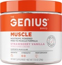 The Genius Brand Genius Muscle - Muscle Health Supplement for Growth, Endurance & Recovery - Non-Hormonal Formula - 6 Organic Mushrooms - Naturalmente-Sweetened - 30 Servings - Strawberry Vanilla