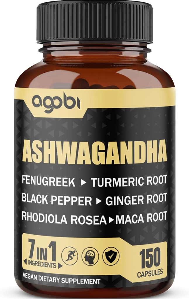 Ashwagandha Extracto Cápsulas 7 Ingredientes de hierbas 8050 mg - Fenugreek de Blended, Maca, Turmeric, Rhodiola, Ginger &amp; Black Pepper - Sleep, Spirit, Immune & Energy Support - 5-Month Supply