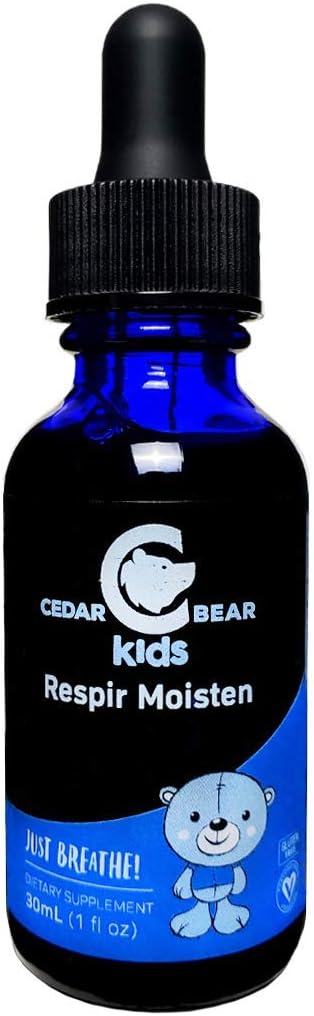 Oso de Cedro Respirar Moisten para niños un suplemento herbal líquido que hidrata y calma los tejidos respiratorios irritados y aliviar las tos secas ocasionales 1 Fl Oz