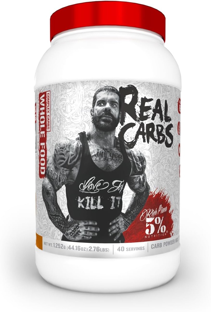 5% Nutrición Rich Piana Real Carbs with Real Food Complex Carb Powder, Long-Lasting Low Glycemic Energy for Pre-Workout/Post-Workout Recovery Meal, 2.7 Lb, 40 Servings (Banana Nut Bread)