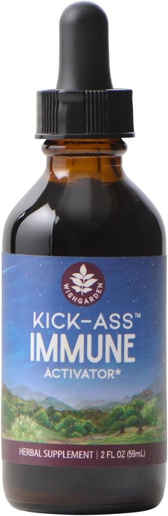 WishGarden Herbs Kick-Ass Immune Activator - Herbal Immunity Support Supplement for Adults, Plant-Based Immune Booster & Immune Defense w/Echinacea & Goldenseal, Rapid Immunity Boost Formula, 2oz
