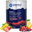 Gnarly Nutrition BCAA Powder, Berry Lemonade – Pre-Workout BCAAS Amino Acids – NSF Sport Certified – Suplemento para apoyar y reconstruir el músculo – Berry Lemonade con cafeína, 10.58 oz