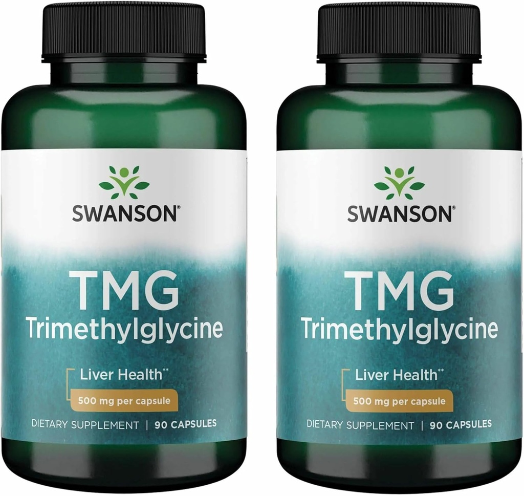 Swanson TMG Trimetilglicina - Suplemento Aminoácidos Promoción de la función saludable del hígado " Apoyo a la salud del corazón - (90 cápsulas, 500 mg cada uno) (2 paquete)