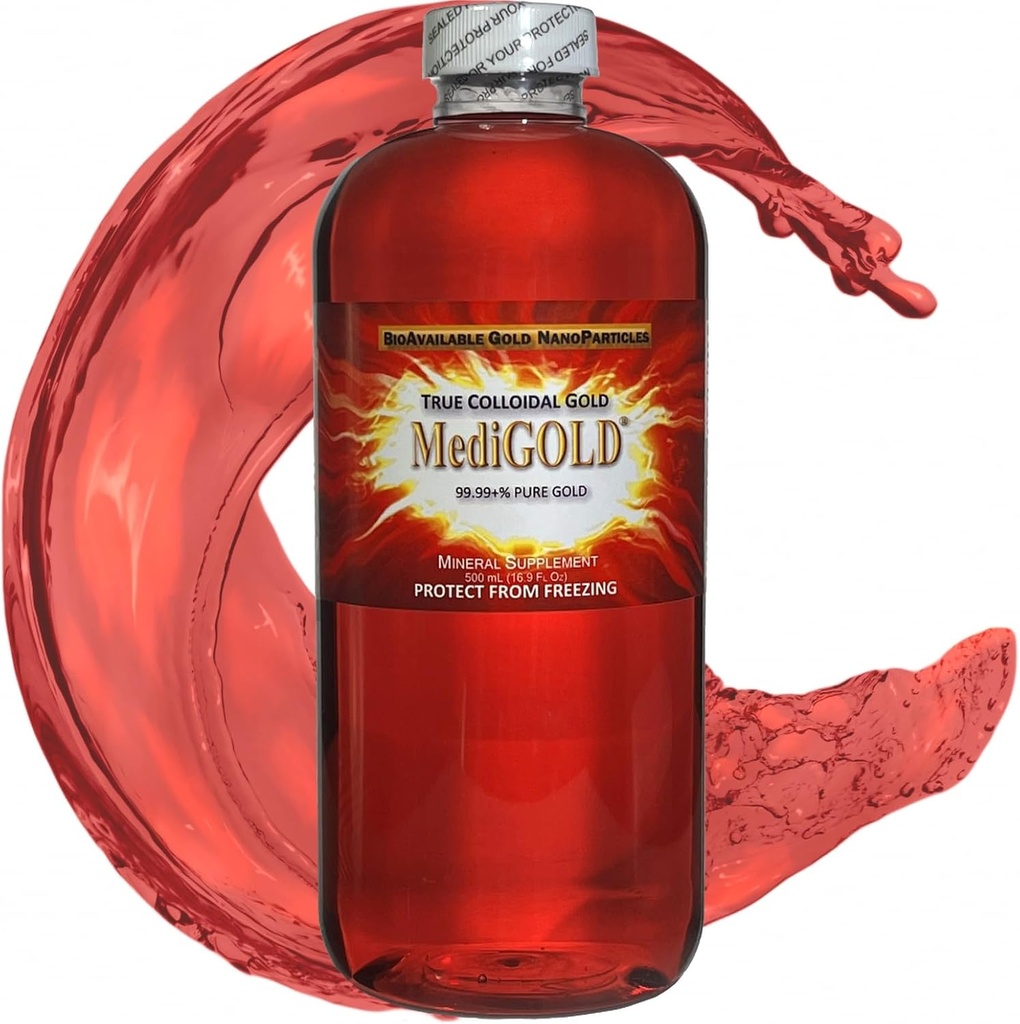 MediGOLD® True Colloidal Gold AuNP Suplemento Nutricional - 500 mL en Botella de plástico transparente