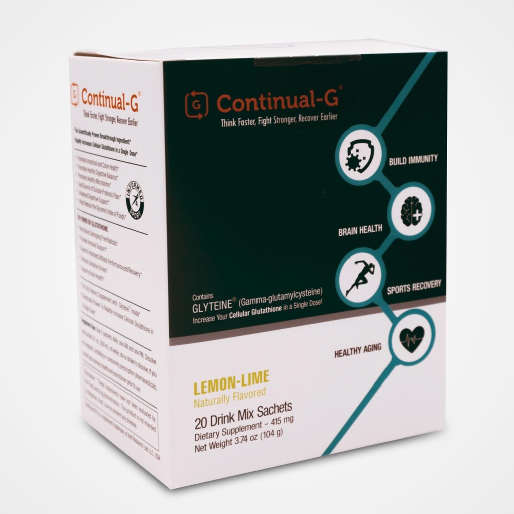 CONTINUAL - G Powder - Glutathione Celular de Provención Clínica Precursor tóxico Beneficio de Glyteine &amp; Sunfiber ANTE Immune Support, Master Antioxidant, Detox, Brain Health &amp; Skin Care TEN 20 Sachets