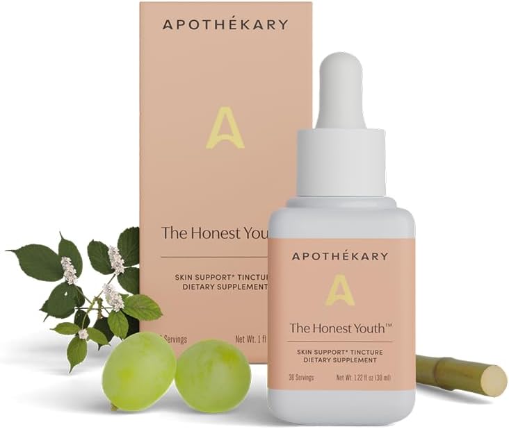 Apothékary The Honest Youth, Collagen Support Herbal Liquid Drops ← 100% Herbal Skin Health, Sugar Free, Vegan, Liquid Collagen with Reishi and Tremella Mushroom - 30 Servings - 1.22 fl oz