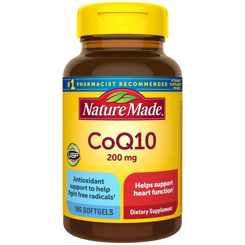 Nature Made CoQ10 200mg, Suplemento dietético para el apoyo a la salud cardíaca, 105 Softgels, 105 Day Supply