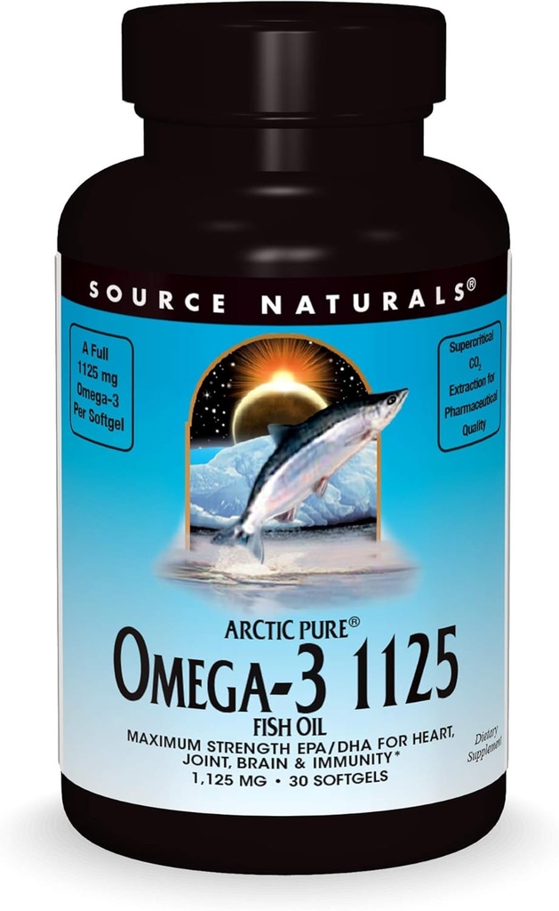 Fuente Natural ArcticPure Omega-3 Fish Oil 1125mg Ultra Potency Maximum Strength EPA + DHA for Heart, Joint, Brain & Immune Health - 30 Softgels