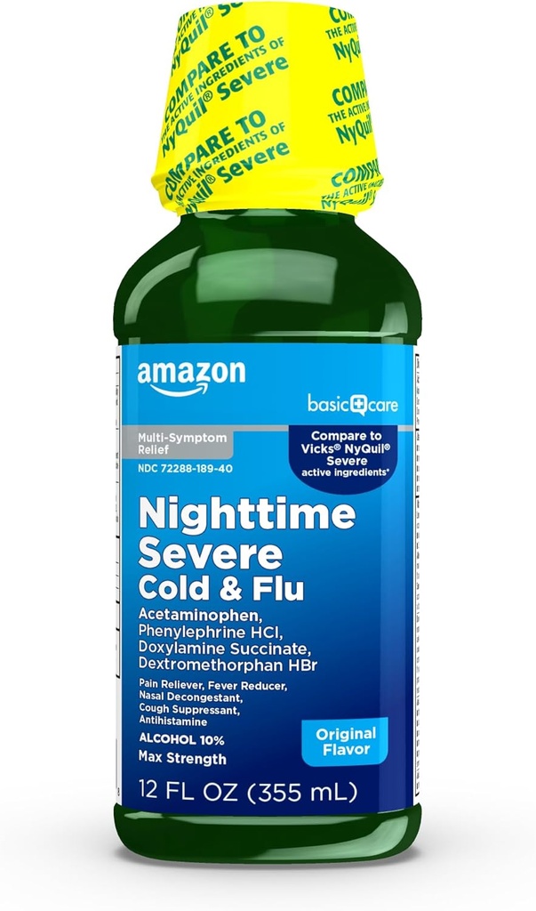 Cuidado básico Noche Tiempo oscuro frío " Flu líquido, original, 12 fl oz (Pack of 1)