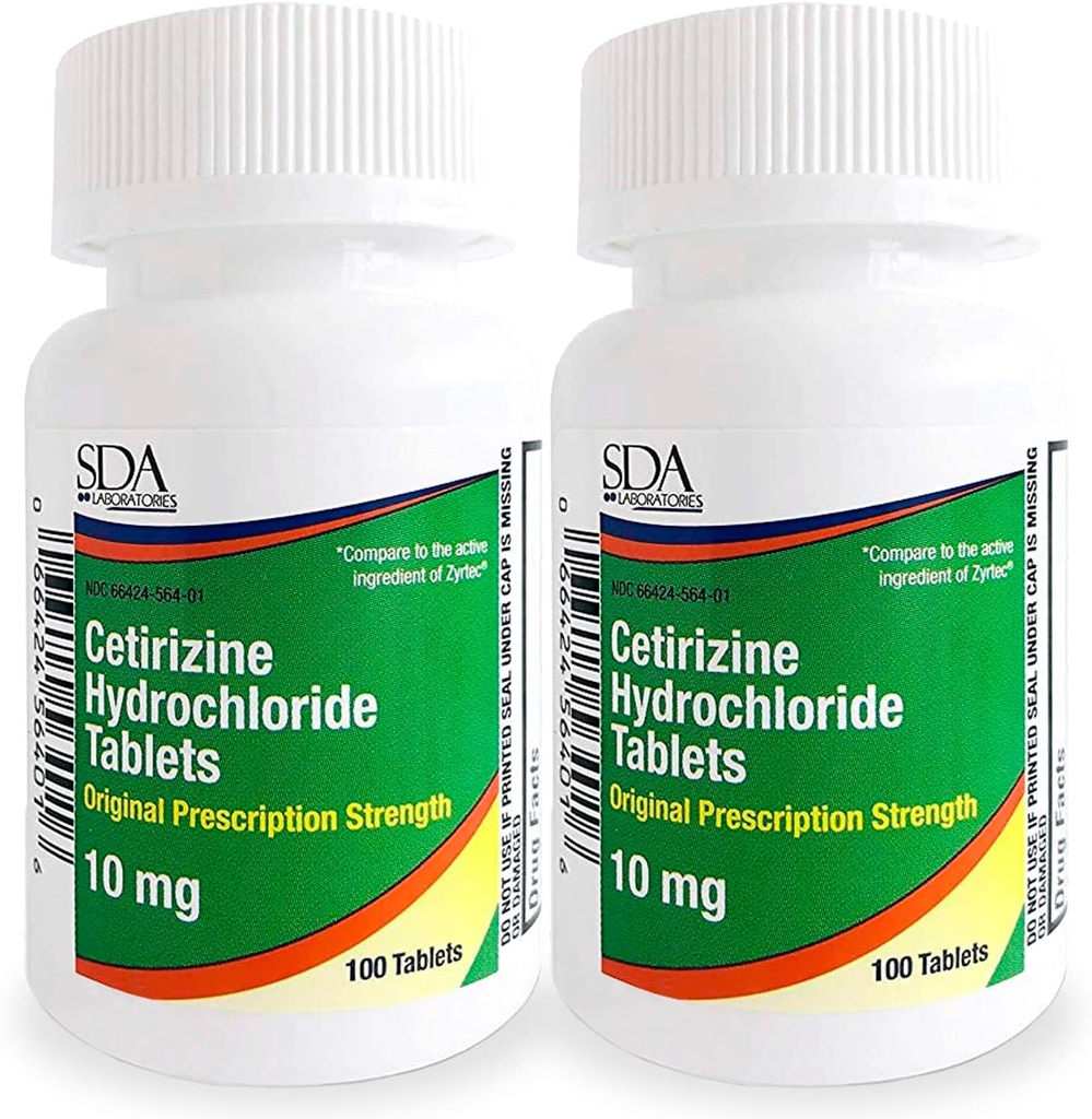 LABORATORIOS DE SDA Todo el día Medicina de las 24 horas de la alergia 100 cuentan Antihistamínico para las alergias, Pollen, Hay Fever, Dry, Itchy Eyes  Cetirizine HCl 10mg Tablets (Pack of 2)
