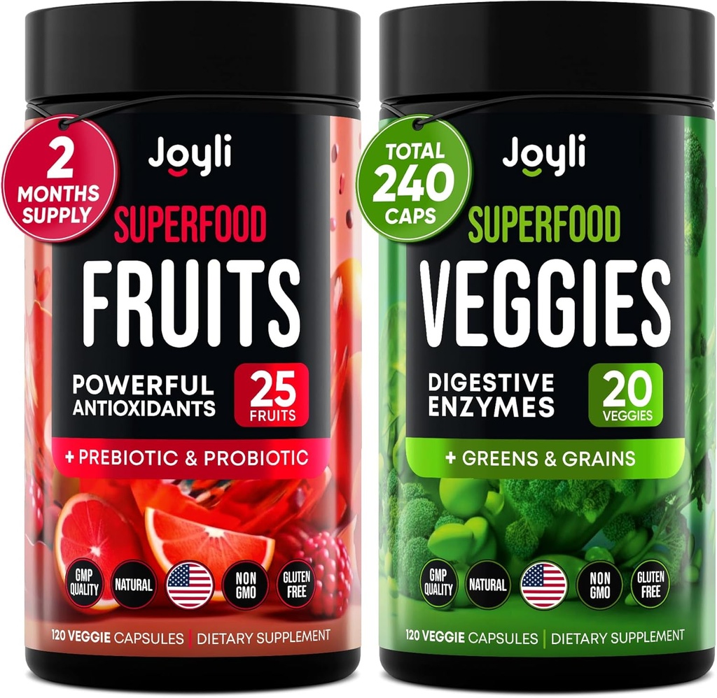 Suplemento de frutas y verduras - Suplemento de fibra alta para la inmunidad, Gut & Energy - Super Reds &amp; Super Greens Suplementos con raíz de malvavisco - 240 Redes y Super Greens Powder Superfood Capsules